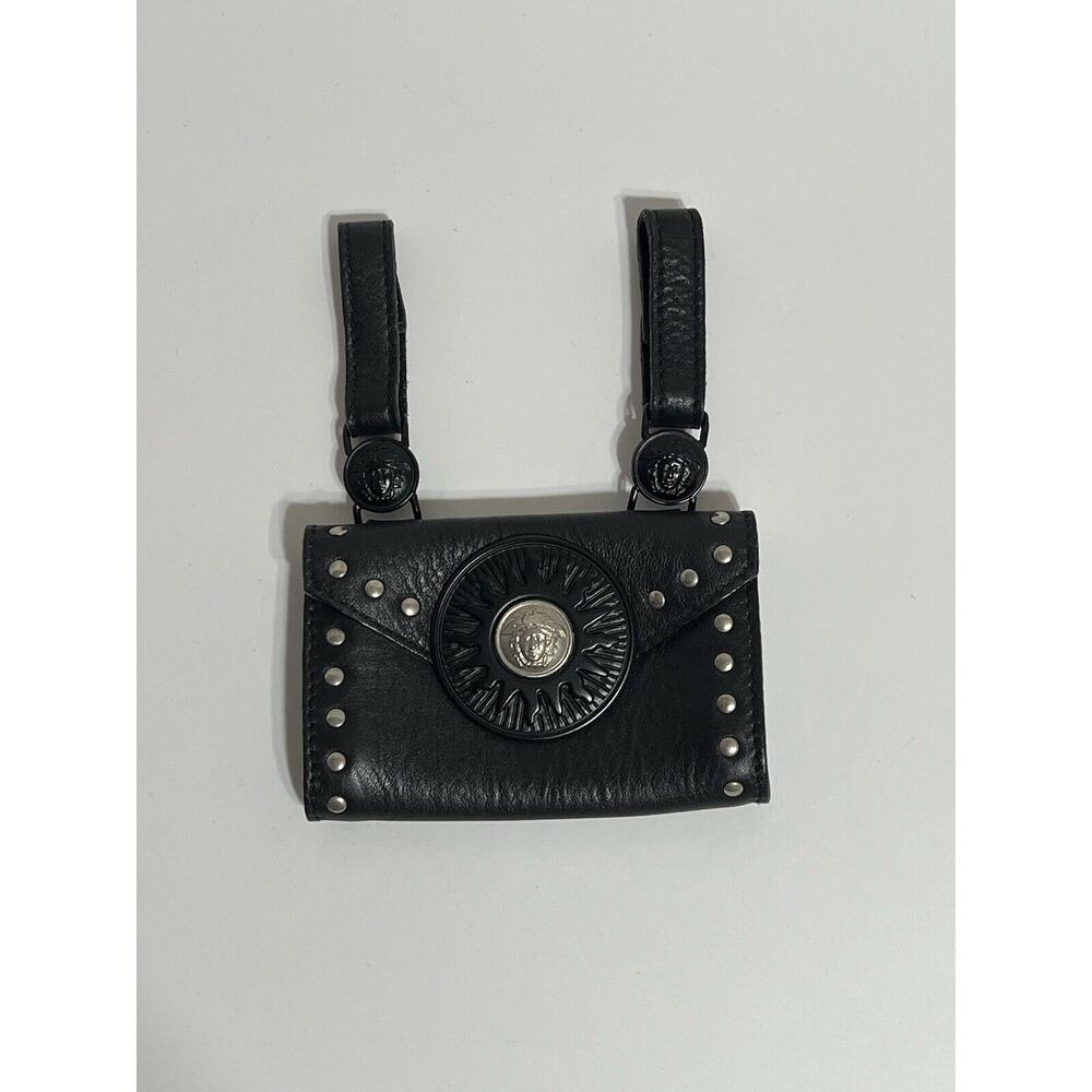 Vtg Gianni Versace Black Leather Belt Wallet Pouch Bag